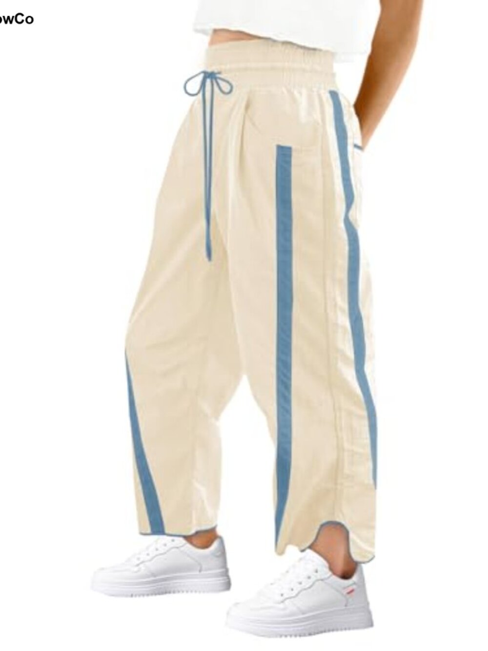 Womens 100% Polyamide Wide Leg Track Pants Drawstring High Rise